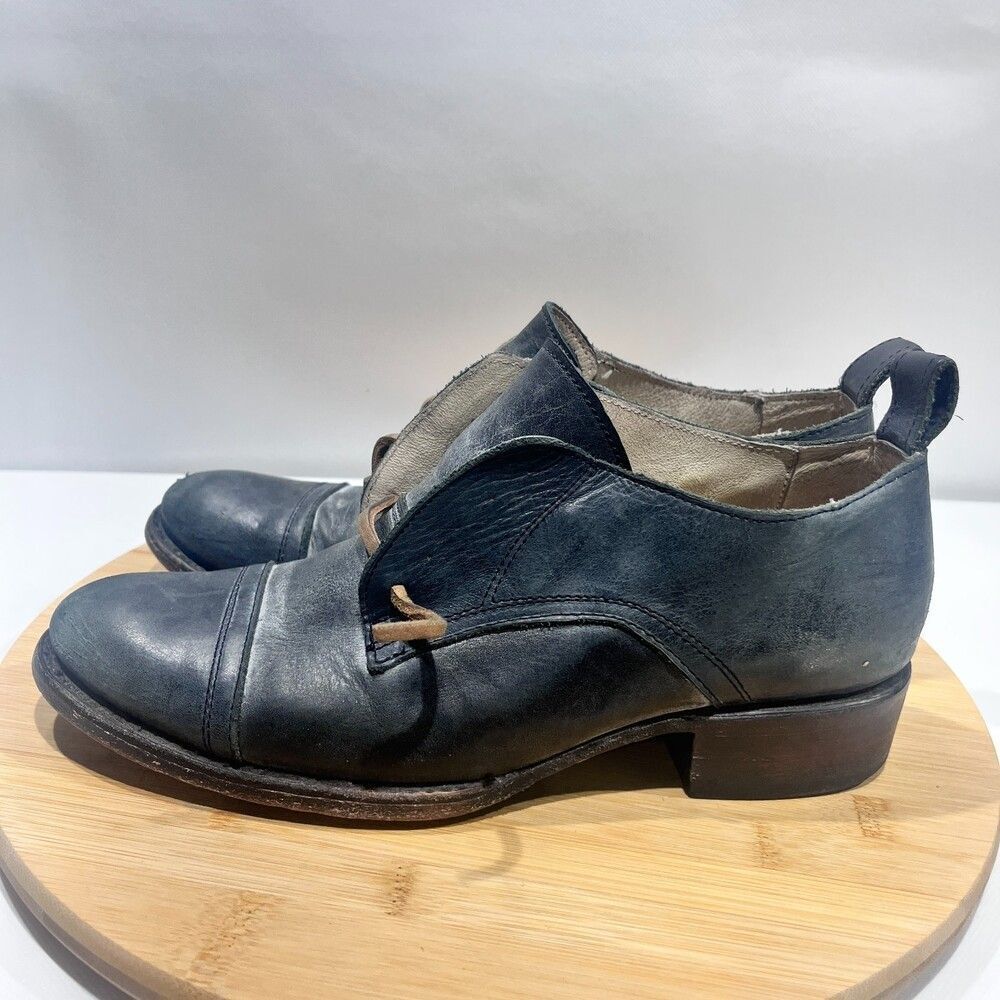 Freebird By Steven "Mabel" Navy Blue/Grey Distressed Leather Shoes Sz 9 - Picture 3 of 10